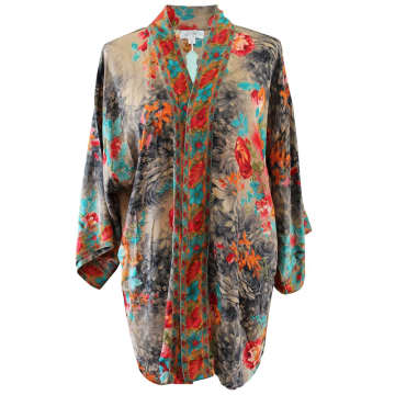 Powell Craft Colourful Floral Viscose Summer Jacket In Neutral