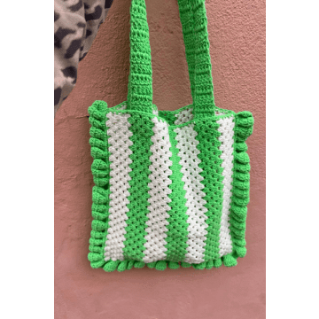 Shop Damson Madder Stripe Frill Green & Ecru Crochet Bag
