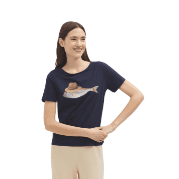 Shop Nice Things Fish Cotton T-shirt In Navy From In Blue