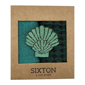 Shop Sixton London : Turquoise Mix Duo Sock Box With Mint Shell Brooch In Blue