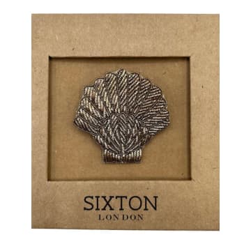 Shop Sixton London : Gold Shell Pin / Embroidered Brooch