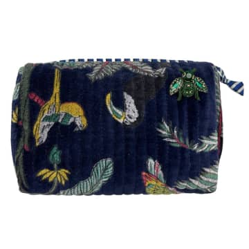 Shop Sixton London : Madagascar Make Up Bag In Blue With Insect Brooch