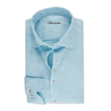 Shop Stenströms - Slimline Aqua Blue Linen Shirt 7747217970850