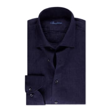 Shop Stenströms - Slimline Navy Blue Linen Shirt 7747217970190