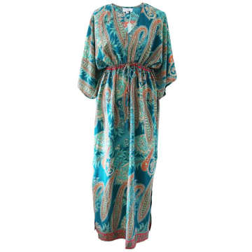Shop Powell Craft 'aspen' Turquoise Paisley Batwing Dress In Blue