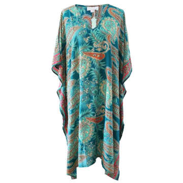 Shop Powell Craft 'orla' Turquoise Paisley Kaftan In Blue