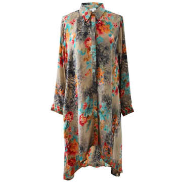 Powell Craft 'luna' Buttoned Colourful Floral Shirt Dress In Neutral