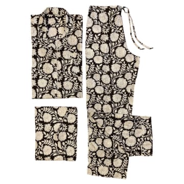 Shop Behotribe  &  Nekewlam Pyjama Set Cotton Floral Block Print Ebony