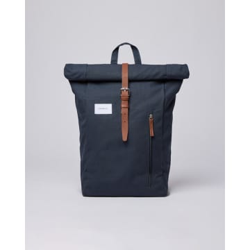 Shop Sandqvist Dante Navy With Cognac Brown Leather Backpack In Blue