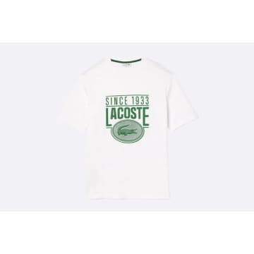 Shop Lacoste Loose Fit Cotton Jersey Print T-shirt White