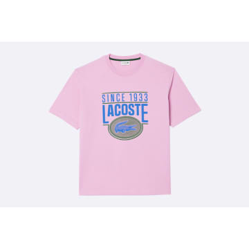 Shop Lacoste Loose Fit Cotton Jersey Print T-shirt Pink