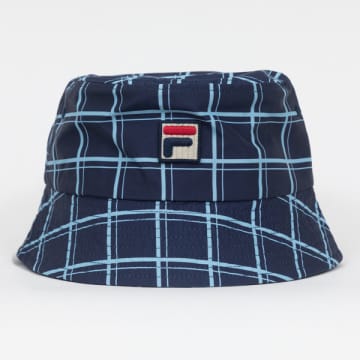Shop Fila Heritage Check Bucket Hat In Blue & Navy