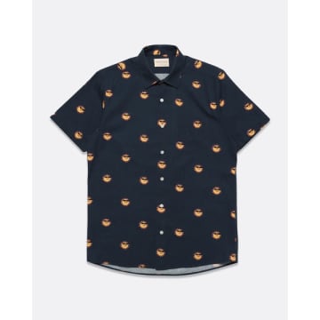 Shop Far Afield Afs809 Classic Ss Shirt Sunny Print In Navy Iris In Blue