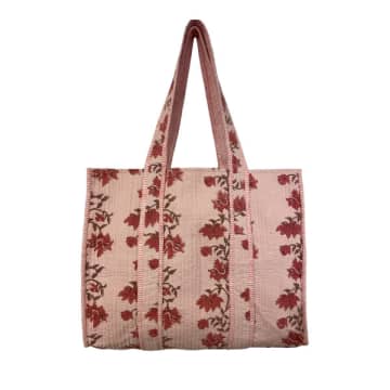 Shop Behotribe  &  Nekewlam Tote Bag Large Revisable Block Printed Old Rose Pink