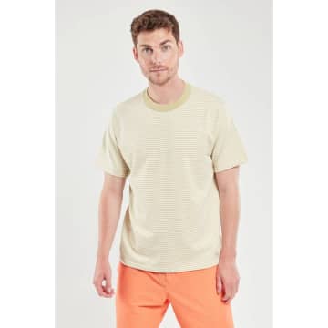 Shop Armor-lux 59643 Heritage Striped T Shirt In Pale Olive/milk In Green
