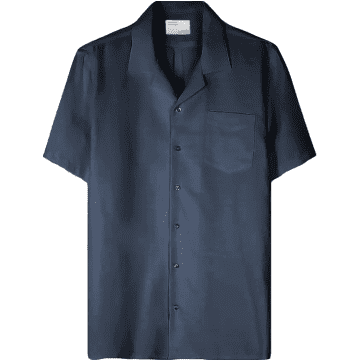 Shop Colorful Standard Cs4009 Linen Short Sleeved Shirt Petrol Blue