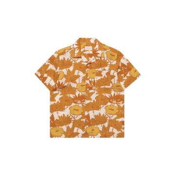Shop Far Afield Selleck S/s Shirt Flower Collage Print In Honey Gold From