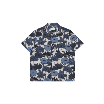 Shop Far Afield Selleck S/s Shirt Flower Collage Print In Navy Iris From In Blue