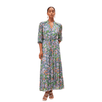 Shop Suncoo Cosmos Printed Long Dress In Green From