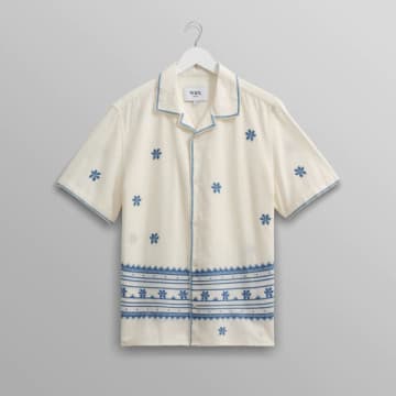 Shop Wax London Didcot Ss Shirt Daisy Embroidery Ecru/blue
