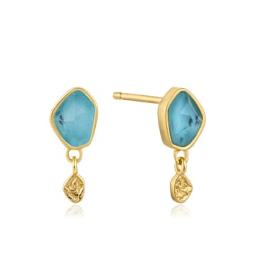 Shop Ania Haie Turquoise Drop Stud Earrings In Gold