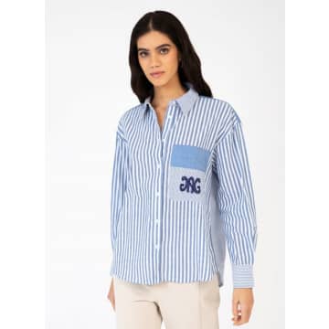 Shop Ange Sissina Blue & White Stripe Shirt
