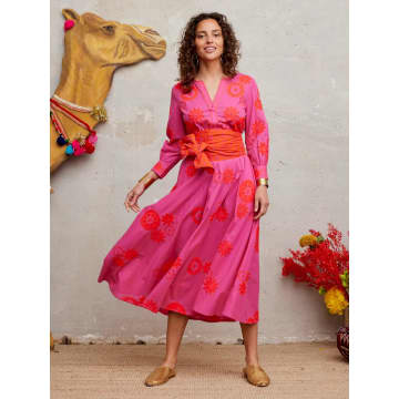 Shop Nimo With Love Azurite Dress Orange Flower Embroidery On Pink