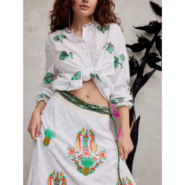 Shop Nimo With Love Columbia Blouse Palm Leaf Embroidery On White