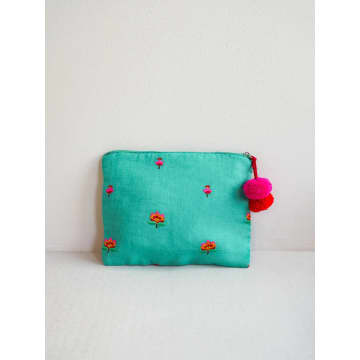 Shop Nimo With Love Ortiga Bag Lotus Flower Embroidery On Green