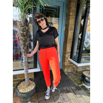 Shop Robell Bella Seersucker Trousers In Burnt Orange