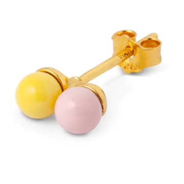 Shop Lulu Copenhagen Lulu1254 Double Color Ball Ear Stud In Light Pink/yellow