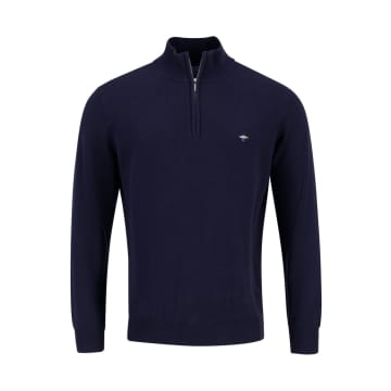 Shop Fynch Hatton Navy Cotton Half Zip Sweater In Blue
