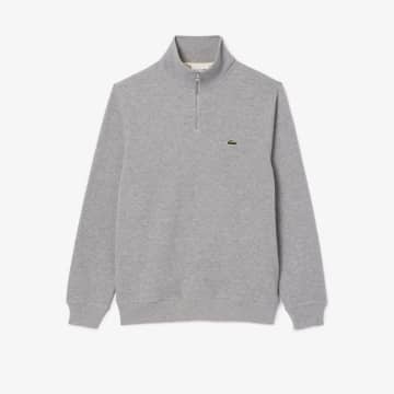 Shop Lacoste Grey Chine Organic Brushed Cotton Half Zip Mens Sweatshirt