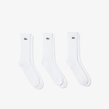 Shop Lacoste Pack Of 3 White High Cut Sports Socks