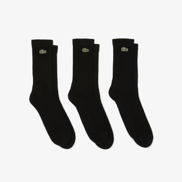Shop Lacoste Pack Of 3 Black High Cut Sports Socks