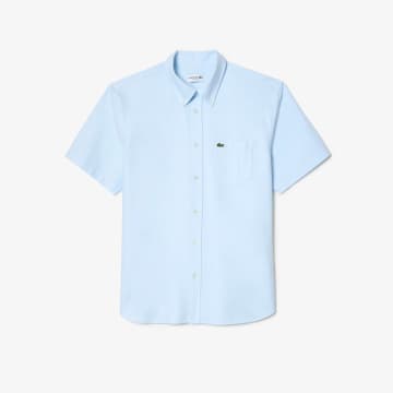 Shop Lacoste Pale Blue Regular Fit Short Sleeve Oxford Shirt
