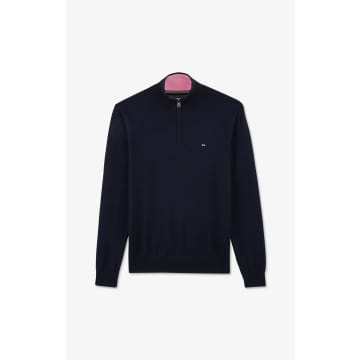 Shop Eden Park Navy Cotton Pima Half Zip Sweater In Blue