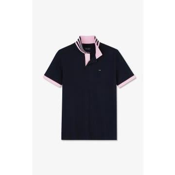Shop Eden Park Navy And Pink Contrast Polo Shirt In Blue