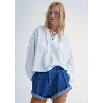The New Society Melrose Tie Front Blouse In White