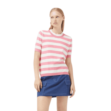 Shop Compañía Fantástica Knitted T-shirt In Pink & White Stripes