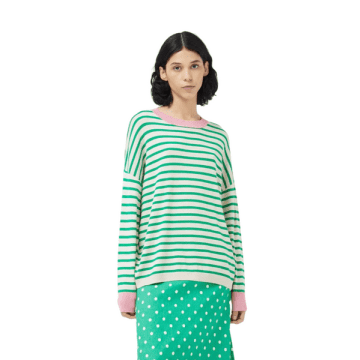 Shop Compañía Fantástica Long Sleeve Top In Green & White Stripes
