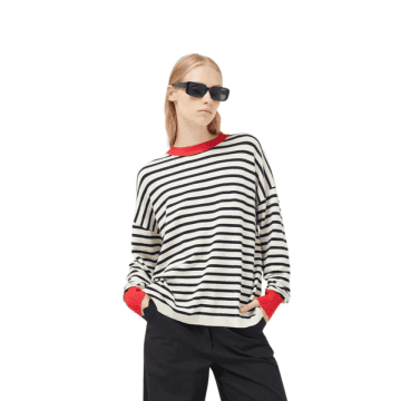 Shop Compañía Fantástica Long Sleeve Top In Black & White Stripes With Red From