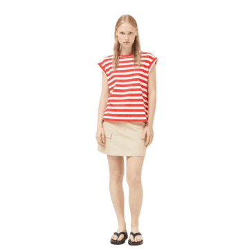 Shop Compañía Fantástica Cap Sleeve T-shirt In Red & White Stripes