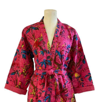 Shop Behotribe  &  Nekewlam Robe Cotton Kantha Birds And Flowers
