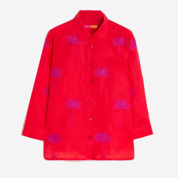 Vilagallo Sara Embroidered Coral Linen Shirt In Pink