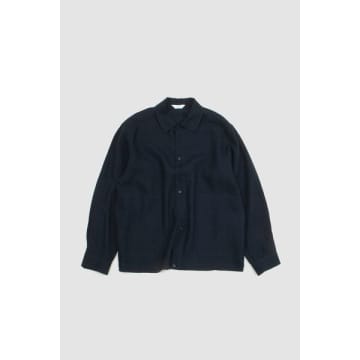 Still By Hand Paper Mixed Shirt Jacket Navy In Blue