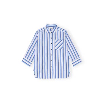 Ganni Stripe Cotton Shirt In Blue