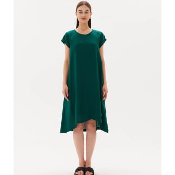 Tirelli Cap Sleeve Cross Over Dress In Emerald Green