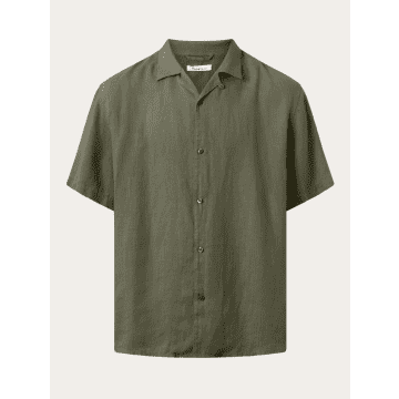 Knowledge Cotton Apparel 1090010 Box Short Sleeve Linen Shirt Burned Olive In Green