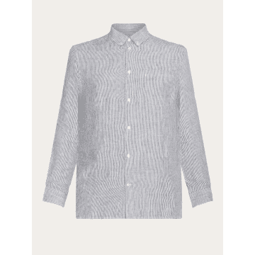 Knowledge Cotton Apparel 1090092 Regular Striped Linen Shirt Total Eclipse In Grey